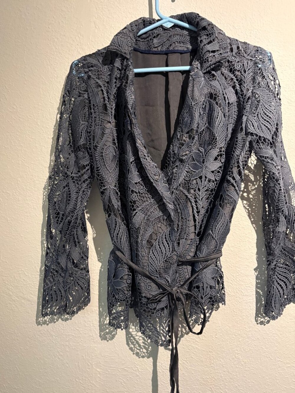 Handmade Blue Purple Lace Belted Wrap Jacket M